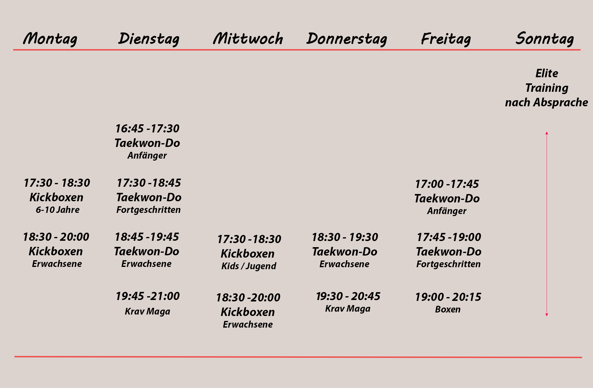 Trainingsplan Sportschule Tabelle.05.11