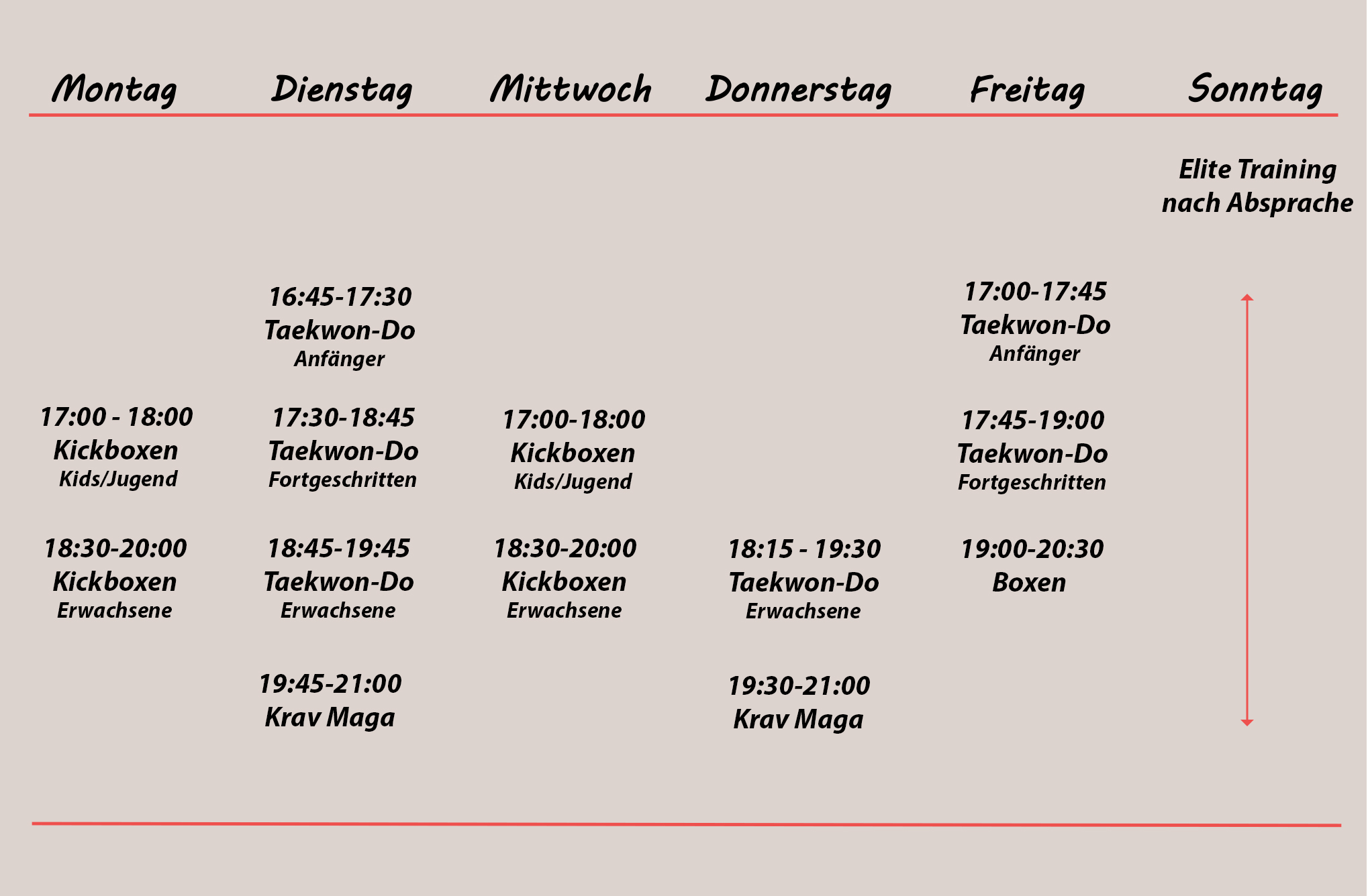 Trainingsplan Sportschule Tabelle.05.11